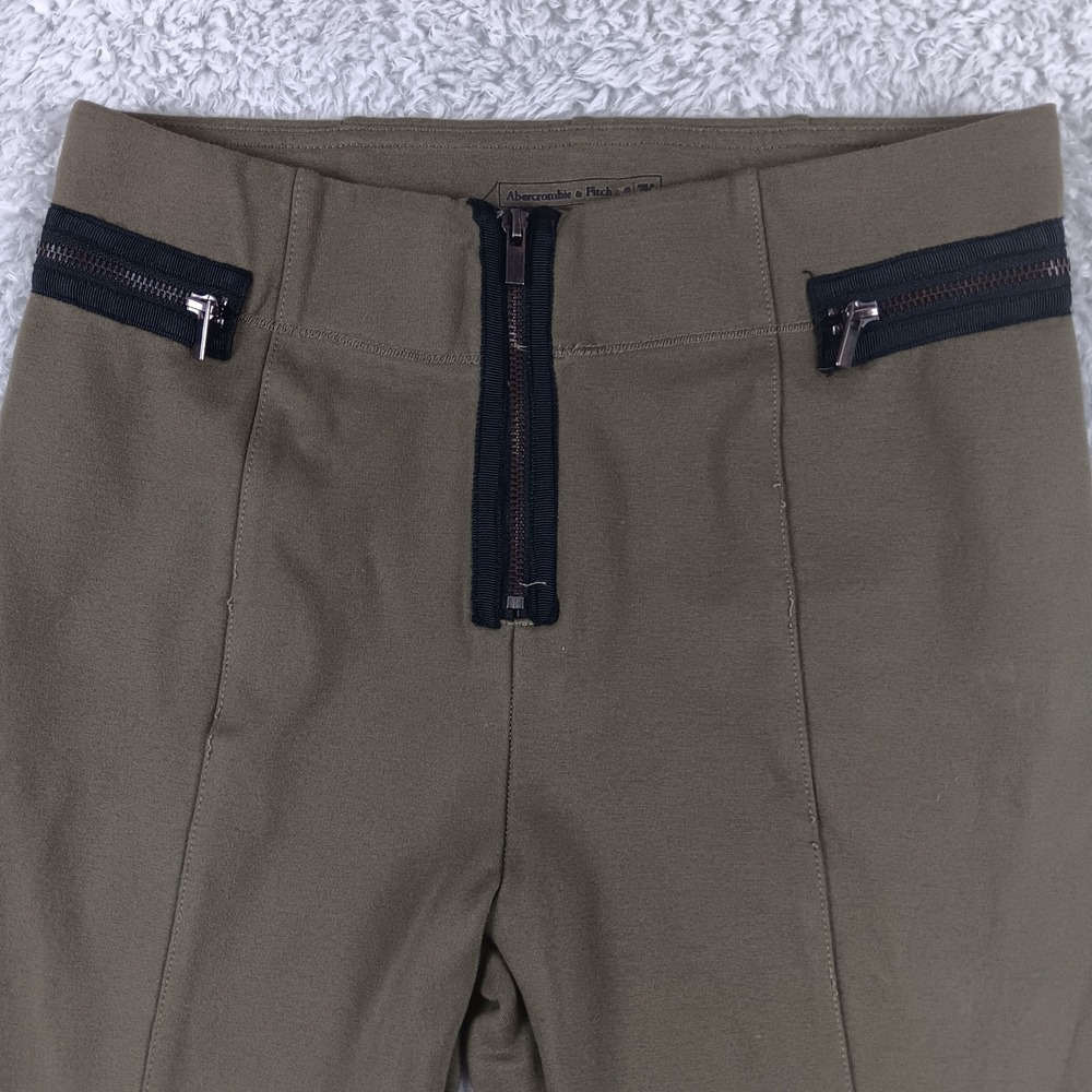 Abercrombie & Fitch Olive Green Moto Skinny Pants Exposed Zipper XS High Rise - Picture 6 of 11